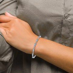 14k White Gold Complete Diamond and Oval Swiss Blue Topaz Heart Accent 7 inch Bracelet
