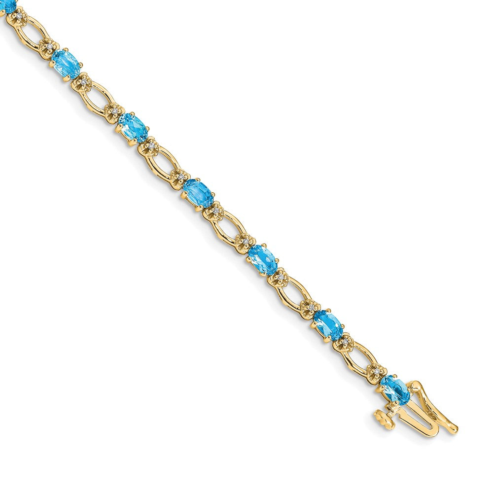 14k Complete Diamond and Oval Swiss Blue Topaz Heart Accent 7 inch Bracelet