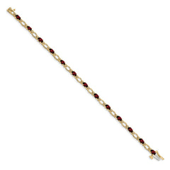 14k Complete Diamond and Oval Garnet Heart Accent 7 inch Bracelet