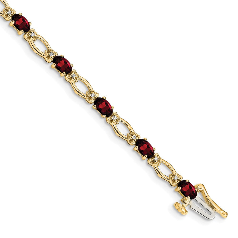 14k Complete Diamond and Oval Garnet Heart Accent 7 inch Bracelet