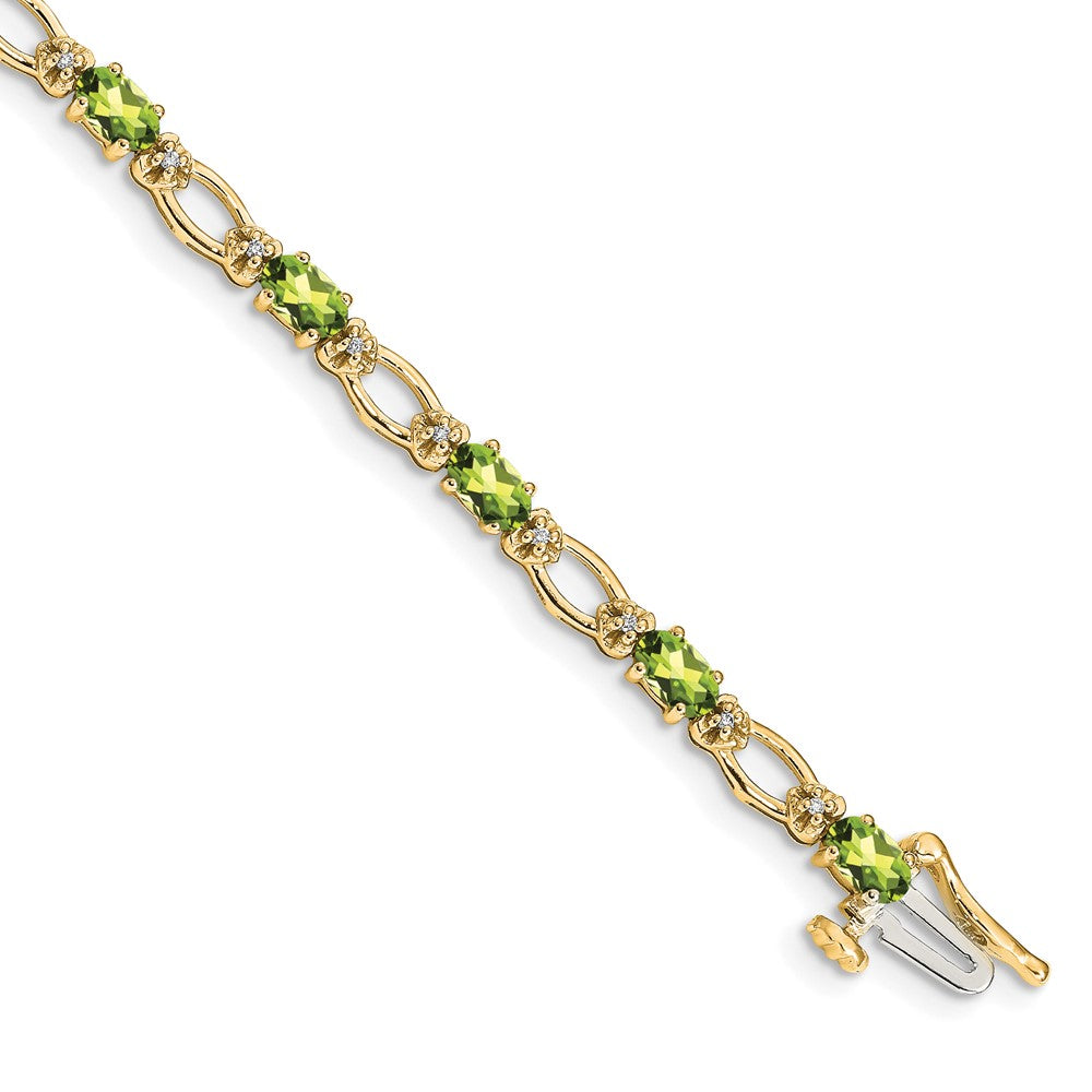 14k Complete Diamond and Oval Peridot Heart Accent 7 inch Bracelet