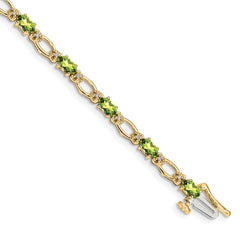 14k Complete Diamond and Oval Peridot Heart Accent 7 inch Bracelet