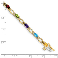 14k Complete Diamond and Oval Garnet/Peridot/Amethyst/Citrine/Swiss Blue Topaz 7 inch Rainbow Bracelet