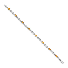14k White Gold Complete Diamond and Oval Citrine Fancy Link 7 inch Bracelet