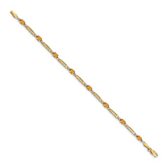 14k Complete Diamond and Oval Citrine Fancy Link 7 inch Bracelet