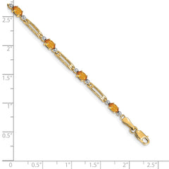 14k Complete Diamond and Oval Citrine Fancy Link 7 inch Bracelet