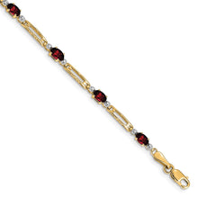 14k Complete Diamond and Oval Garnet Fancy Link 7 inch Bracelet