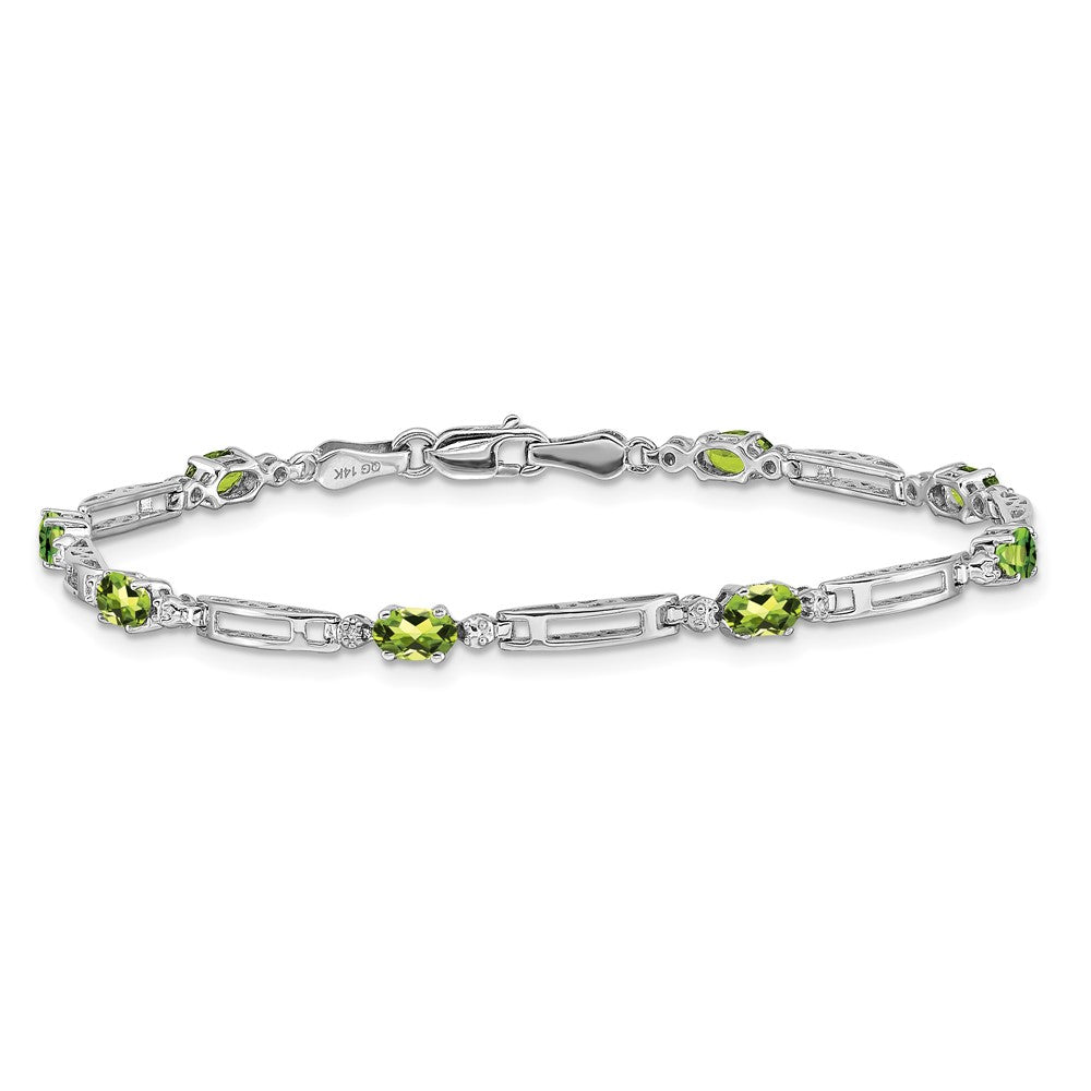 14k White Gold Diamond and Peridot Bracelet