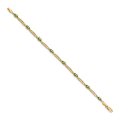 14k Complete Diamond and Oval Peridot Fancy Link 7 inch Bracelet
