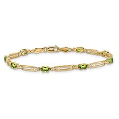 14k Complete Diamond and Oval Peridot Fancy Link 7 inch Bracelet