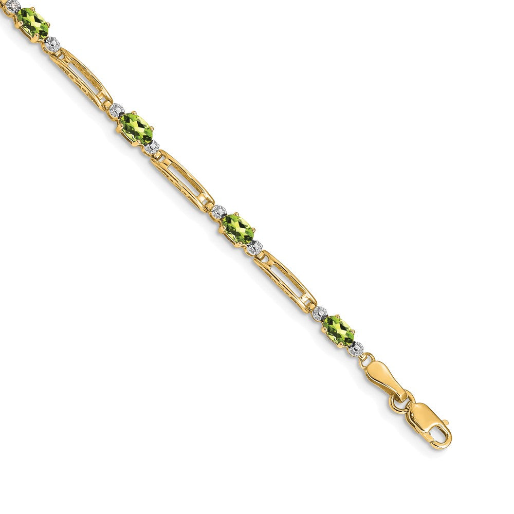 14k Complete Diamond and Oval Peridot Fancy Link 7 inch Bracelet