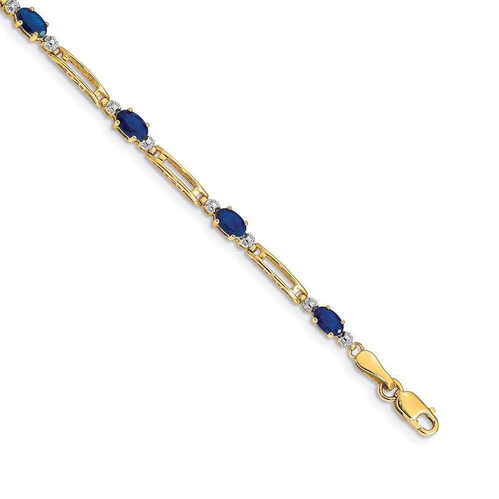 14k Complete Diamond and Oval Sapphire Fancy Link 7 inch Bracelet