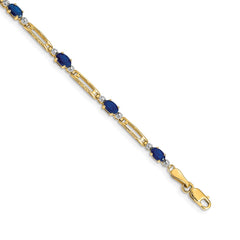 14k Complete Diamond and Oval Sapphire Fancy Link 7 inch Bracelet