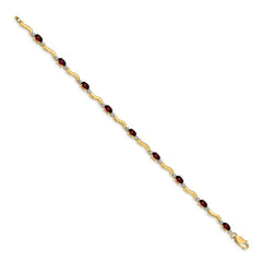 14k Complete Diamond and Oval Garnet Wavy Link 7 inch Bracelet