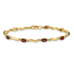 14k Complete Diamond and Oval Garnet Wavy Link 7 inch Bracelet