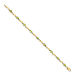 14k Complete Diamond and Oval Peridot Wavy Link 7 inch Bracelet