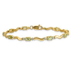14k Complete Diamond and Oval Peridot Wavy Link 7 inch Bracelet