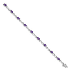 14k White Gold Complete Oval Amethyst and Diamond Infinity Link 7 inch Bracelet
