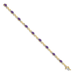 14k Complete Oval Amethyst and Diamond Infinity Link 7 inch Bracelet