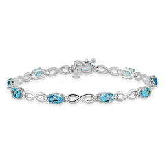 14k White Gold Complete Oval Swiss Blue Topaz and Diamond Infinity Link 7 inch Bracelet
