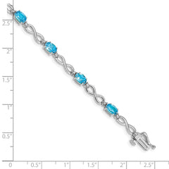 14k White Gold Complete Oval Swiss Blue Topaz and Diamond Infinity Link 7 inch Bracelet