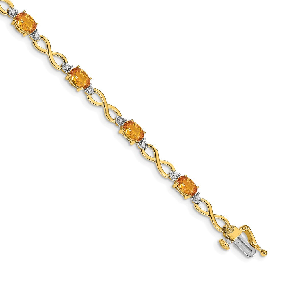 14k Complete Oval Citrine and Diamond Infinity Link 7 inch Bracelet
