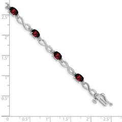 14k White Gold Complete Oval Garnet and Diamond Infinity Link 7 inch Bracelet