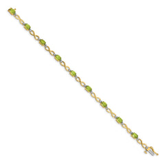 14k Complete Oval Peridot and Diamond Infinity Link 7 inch Bracelet