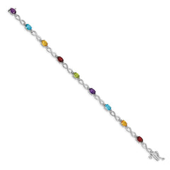 14k White Gold Complete Diamond and Oval Garnet/Swiss Blue Topaz/Citrine/Amethyst/Peridot Infinity 7 inch Rainbow Bracelet