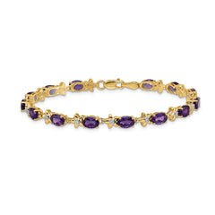 14k Complete Diamond and Oval Amethyst Floral 7 inch Bracelet
