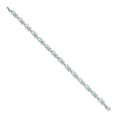 14k White Gold Complete Diamond and Oval Aquamarine Floral 7 inch Bracelet