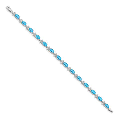 14k White Gold Complete Diamond and Oval Swiss Blue Topaz Floral 7 inch Bracelet