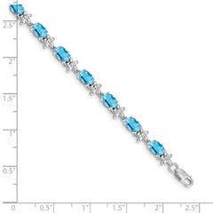 14k White Gold Complete Diamond and Oval Swiss Blue Topaz Floral 7 inch Bracelet