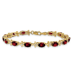14k Complete Diamond and Oval Garnet Floral 7 inch Bracelet