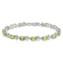 14k White Gold Complete Diamond and Oval Peridot Floral 7 inch Bracelet
