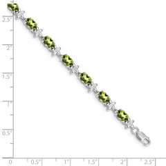 14k White Gold Complete Diamond and Oval Peridot Floral 7 inch Bracelet