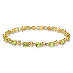 14k Complete Diamond and Oval Peridot Floral 7 inch Bracelet