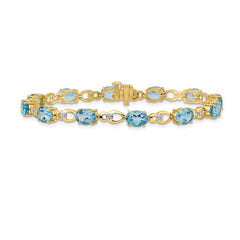 14k Complete Oval Swiss Blue Topaz and Diamond Fancy Link 7 inch Bracelet