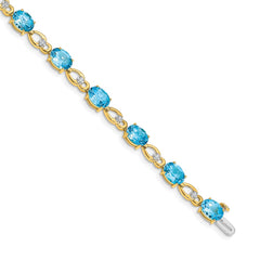14k Complete Oval Swiss Blue Topaz and Diamond Fancy Link 7 inch Bracelet