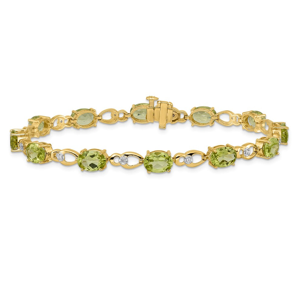 14k Complete Oval Peridot and Diamond Fancy Link 7 inch Bracelet