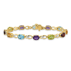 14k Complete Diamond and Amethyst/Swiss Blue Topaz/Citrine/Garnet/Peridot Fancy Link 7 inch Rainbow Bracelet
