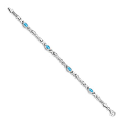 14k White Gold Complete Oval Swiss Blue Topaz Fancy Link 7 inch Bracelet