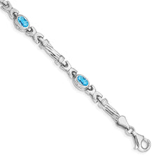 14k White Gold Complete Oval Swiss Blue Topaz Fancy Link 7 inch Bracelet