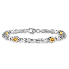 14k White Gold Complete Oval Citrine Fancy Link 7 inch Bracelet