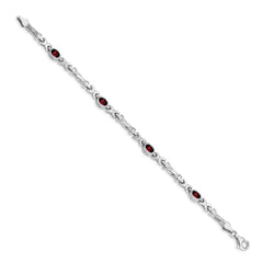 14k White Gold Complete Oval Garnet Fancy Link 7 inch Bracelet