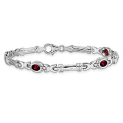 14k White Gold Complete Oval Garnet Fancy Link 7 inch Bracelet