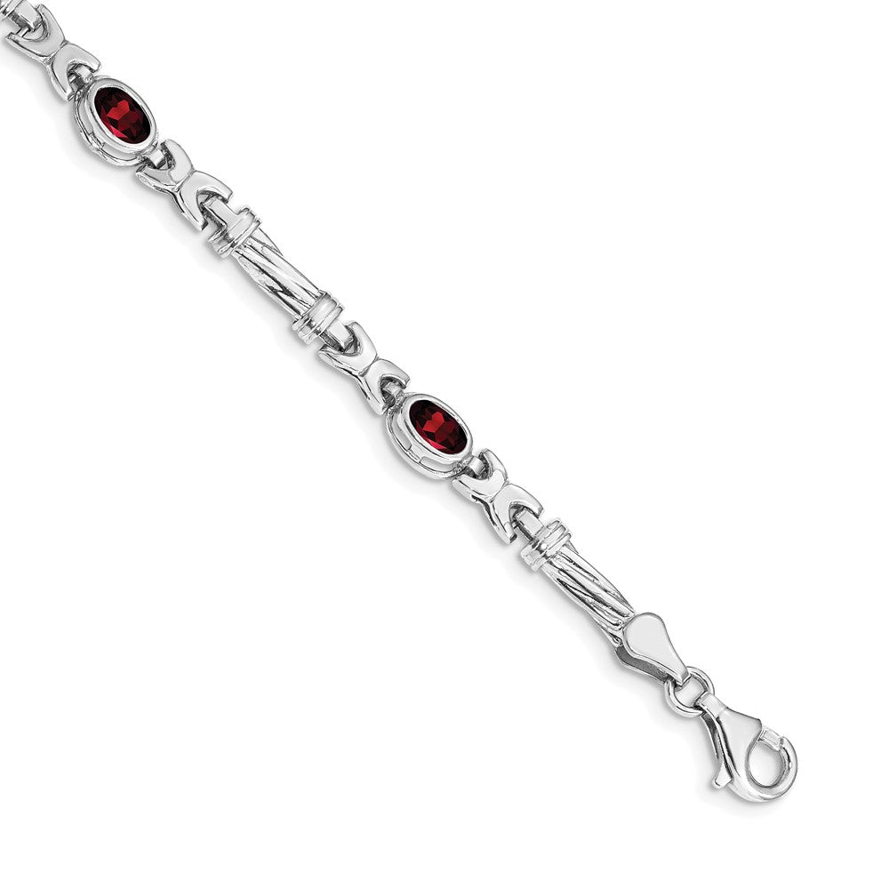 14k White Gold Complete Oval Garnet Fancy Link 7 inch Bracelet