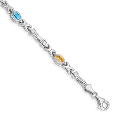 14k White Gold Complete Oval Peridot/Amethyst/Aquamarine/Citrine Fancy Link 7 inch Rainbow Bracelet