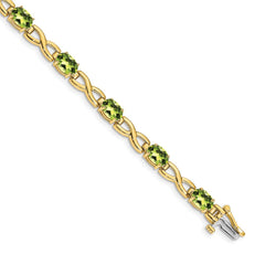 14k Complete 7x5mm Oval Peridot Infinity Link 7 inch Bracelet