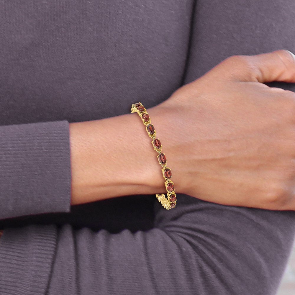 14k Complete 6x4mm Oval Garnet 7 inch Bracelet